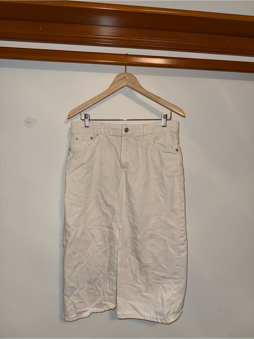 Mango Cream Denim Midi Skirt